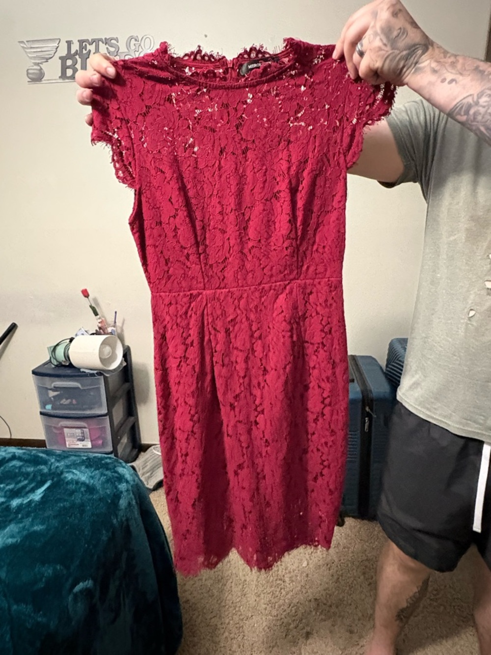 Women's Red Lace Fit-and-Flare Dress